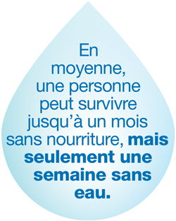 En moyenne, une personne peut survivre jusqu' un mois sans nourriture, mais seulement une semaine sans eau.